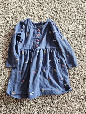 okie dokie Navy Blue Long-Sleeve Dress with Pink Buttons & Multicolor Prints